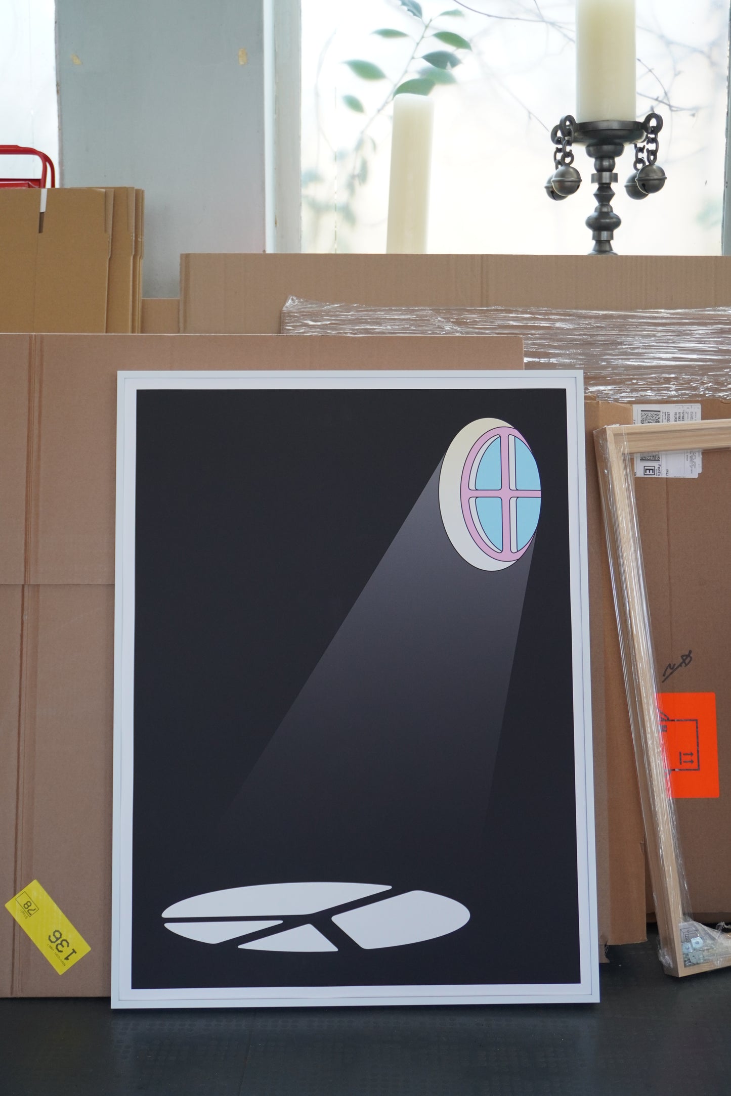 Detail of the limited edition print of Perspective Correction by Nynke Tynagel, featuring a precise interplay of light and shadow forming a symbolic peace sign.